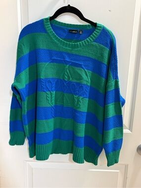 Torrid Blue Green Striped Skull Knit Sweater | Size 0 (L)